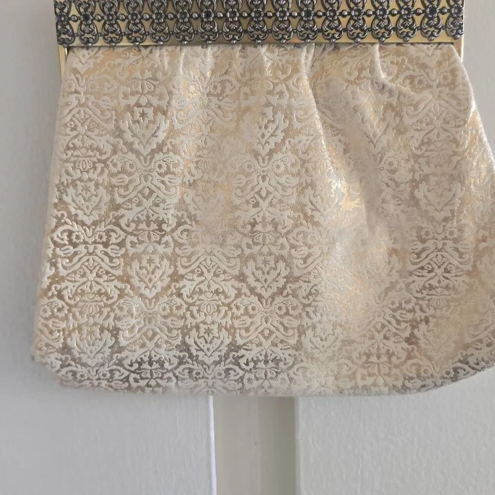 Evening Bag ANTIGUO BOLSO SCHOOL FLORENCE - PIEL, Ivory/Gold, Vtg. , EUC